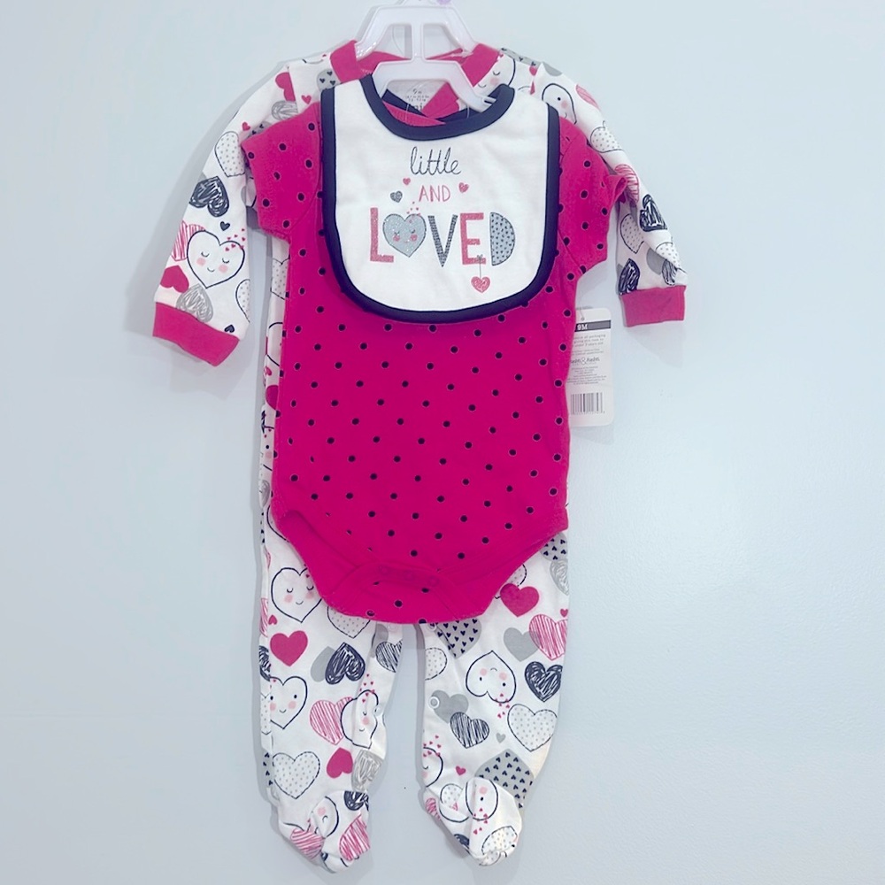 Baby girl body suit and footie sleeper 3 piece set